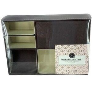 Modern Expressions Faux-Leather Valet Tray Brown 5-Compartment Organizer 192758